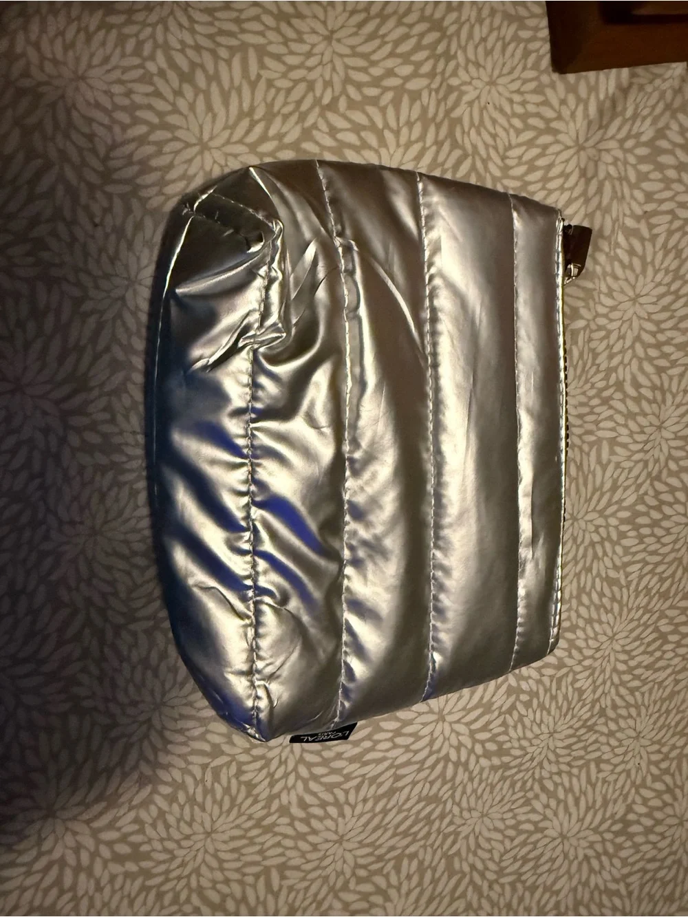 L'Oreal Metallic Silver Quilted Cosmetic Bag